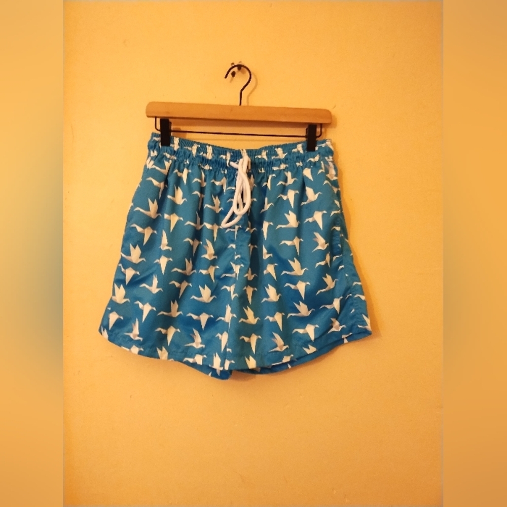 Rosa Blanco‎ Mens Blue Swim Trunks With White Origami Birds Size XL